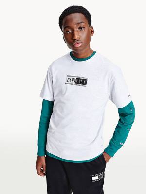 Tommy Hilfiger Metallic Logo Organic Katoenen Klassieke T-shirts Heren Grijs | TH312TJY