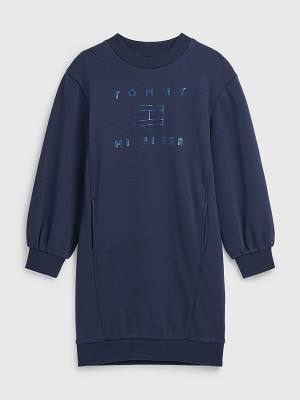 Tommy Hilfiger Metallic Logo Sweatshirt Jurken Meisjes Blauw | TH458QYL