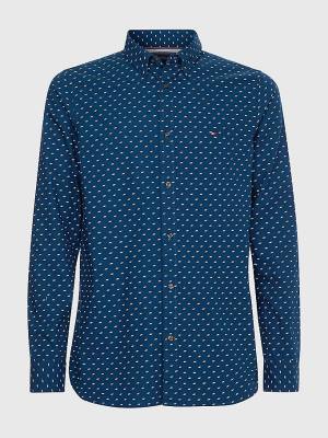 Tommy Hilfiger Micro Print Poplin Slim Fit Overhemd Heren Blauw | TH254GSA