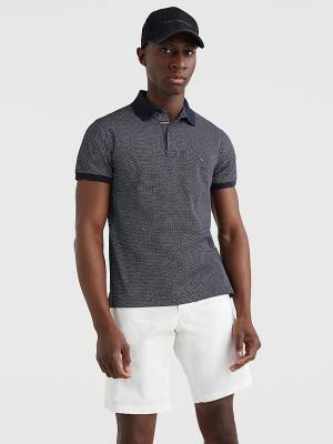 Tommy Hilfiger Micro Print Slim Fit Poloshirt Heren Blauw | TH145DXP