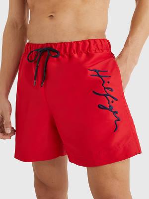 Tommy Hilfiger Mid Length Signature Logo Shorts Zwemkleding Heren Rood | TH625XNK