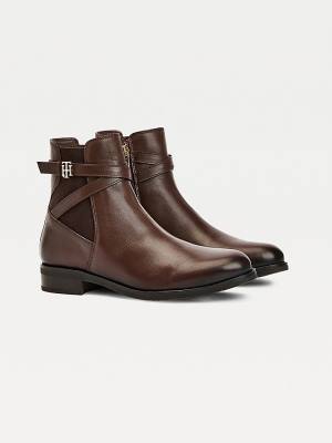 Tommy Hilfiger Monogram Crossover Riemen Leren Ankle Laarzen Dames Bruin | TH261AFL