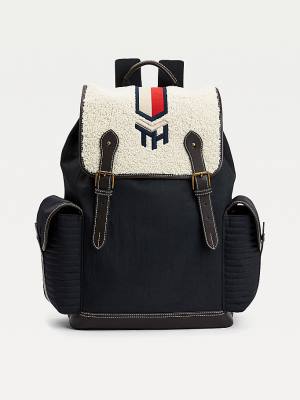 Tommy Hilfiger Monogram Embroidery Sherpa Backpack Tassen Heren Blauw | TH738UZD