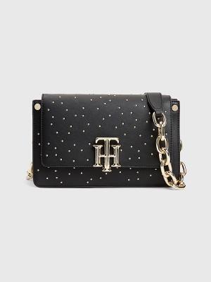 Tommy Hilfiger Monogram Lock Studded Crossover Tassen Dames Zwart | TH579QRM