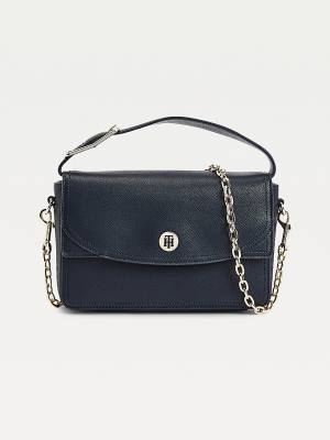 Tommy Hilfiger Monogram Plaque Flap Crossover Tassen Dames Blauw | TH689STJ