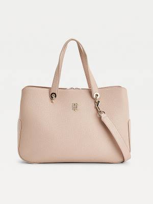 Tommy Hilfiger Monogram Plaque Satchel Tassen Dames Beige | TH824GNW