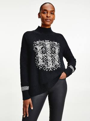 Tommy Hilfiger Monogram Relaxed Fit Alpaca Jumper Truien Dames Zwart | TH467QVO