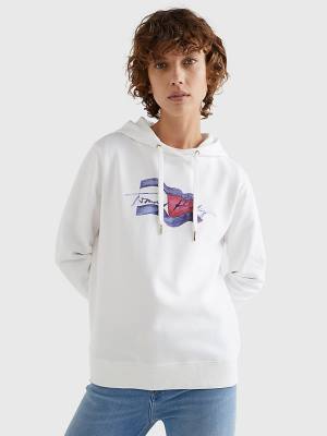 Tommy Hilfiger Motion Flag Logo Hoodie Dames Wit | TH637JNY