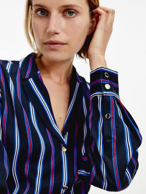 Tommy Hilfiger Multicolour Stripe Viscose Blouse Dames Blauw | TH734UJG