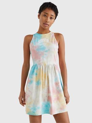 Tommy Hilfiger Multicolour Tie-Dye Skater Jurken Dames Wit | TH389TFJ