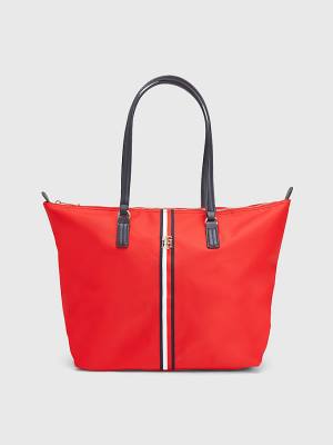 Tommy Hilfiger Nylon Signature Tote Tassen Dames Rood | TH612NAD