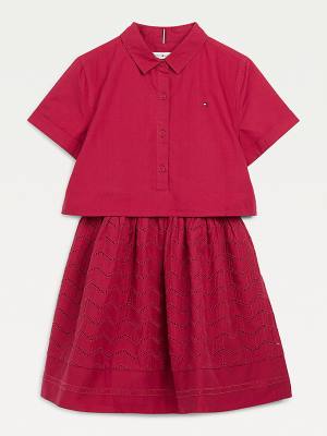 Tommy Hilfiger Organic Katoenen Broderie Anglaise Jurken Meisjes Rood | TH059URQ