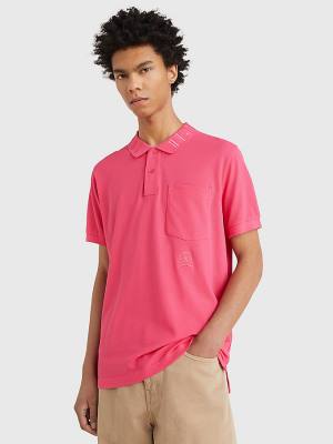 Tommy Hilfiger Organic Katoenen Crest Embroidery Poloshirt Heren Roze | TH763DFM