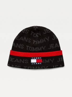 Tommy Hilfiger Organic Katoenen Logo Print Beanie Hoeden Heren Zwart | TH674IUX