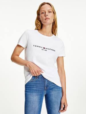 Tommy Hilfiger Organic Katoenen Logo T-shirts Dames Wit | TH584UCQ