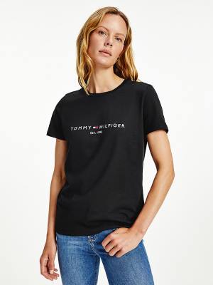 Tommy Hilfiger Organic Katoenen Logo T-shirts Dames Zwart | TH671NJG