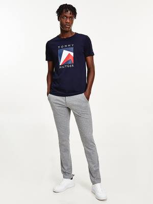 Tommy Hilfiger Organic Katoenen Logo T-shirts Heren Blauw | TH960DHE