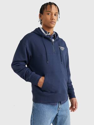 Tommy Hilfiger Organic Katoenen Logo Tape Hoodie Heren Blauw | TH058VXG