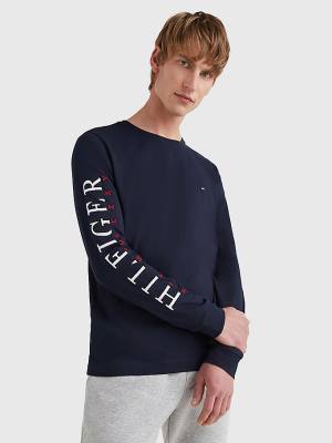 Tommy Hilfiger Organic Katoenen Long Sleeve T-shirts Heren Blauw | TH068JXP