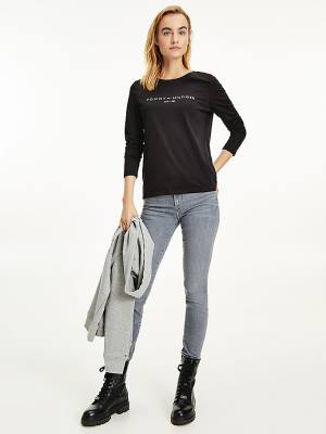 Tommy Hilfiger Organic Katoenen Long Sleeve T-shirts Dames Zwart | TH814MFR