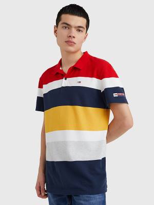 Tommy Hilfiger Organic Katoenen Pique Multi Stripe Poloshirt Heren Rood | TH049MDH