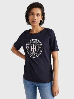 Tommy Hilfiger Organic Katoenen Print T-shirts Dames Blauw | TH983NVJ