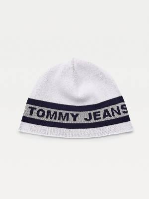 Tommy Hilfiger Organic Katoenen Reflective Logo Beanie Hoeden Heren Wit | TH387JRC