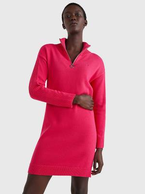 Tommy Hilfiger Organic Katoenen Relaxed Fit Half-Zip Jurken Dames Roze | TH906XJA