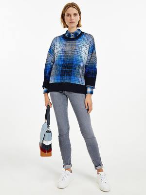 Tommy Hilfiger Organic Katoenen Shadow Check Jumper Truien Dames Blauw | TH570FWA