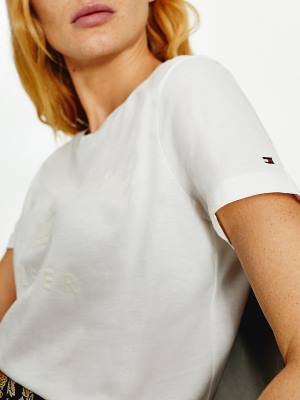 Tommy Hilfiger Organic Katoenen Tonal Logo T-shirts Dames Wit | TH739ZFQ