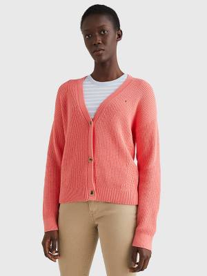 Tommy Hilfiger Organic Katoenen V-Neck Relaxed Fit Cardigan Truien Dames Rood | TH698ZVO