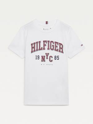 Tommy Hilfiger Organic Katoenen Varsity Print T-shirts Jongens Wit | TH382ITK