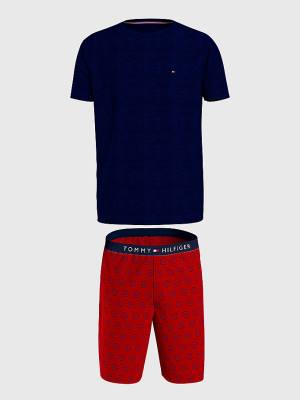 Tommy Hilfiger Original Kort Print Set Pyjamas Heren Blauw | TH590IOX