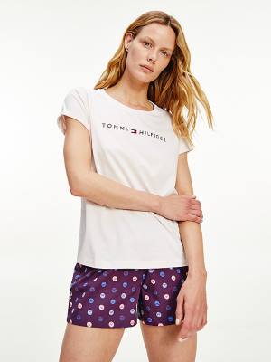 Tommy Hilfiger Original Logo Turn-Back Cuff T-shirts Dames Roze | TH541GTB