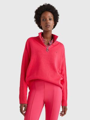 Tommy Hilfiger Oversized Half-Zip High Neck Jumper Truien Dames Roze | TH748FOW