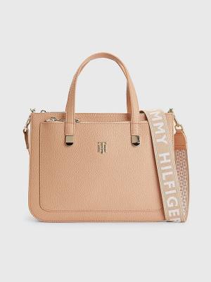 Tommy Hilfiger Pebble Grain Satchel Tassen Dames Beige | TH586UXV