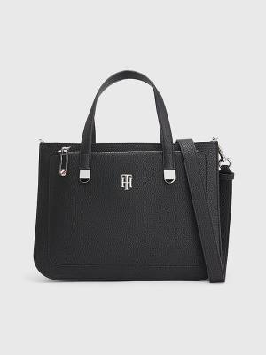 Tommy Hilfiger Pebble Grain Satchel Tassen Dames Zwart | TH713YUZ