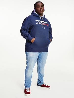 Tommy Hilfiger Plus Essential Logo Hoodie Heren Blauw | TH231YOH