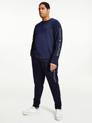 Tommy Hilfiger Plus Organic Jersey Logo Long Sleeve T-shirts Heren Blauw | TH650MQI