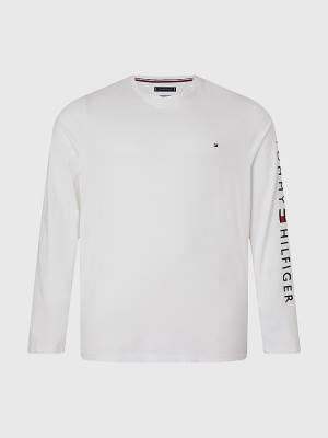 Tommy Hilfiger Plus Organic Jersey Logo Long Sleeve T-shirts Heren Wit | TH782AVI