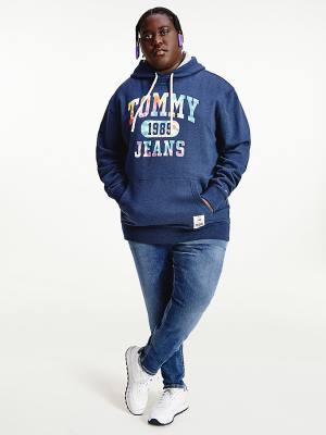 Tommy Hilfiger Plus Organic Katoenen Relaxed Tie-Dye Logo Hoodie Heren Blauw | TH108HBF