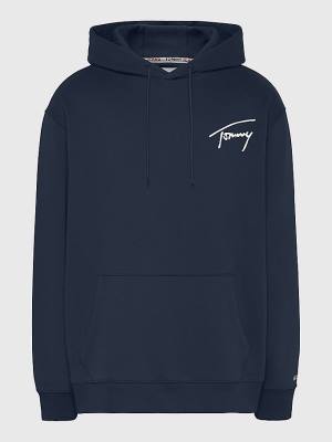 Tommy Hilfiger Plus Signature Logo Relaxed Fit Hoodie Heren Blauw | TH092TMH