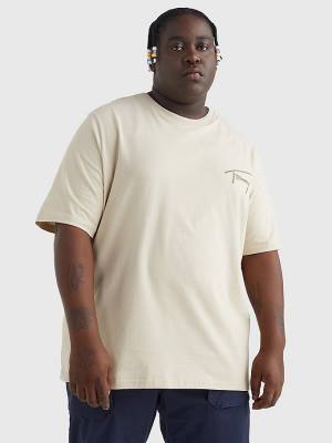 Tommy Hilfiger Plus Signature Recycled Katoenen T-shirts Heren Beige | TH103AJH