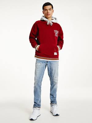 Tommy Hilfiger Polar Fleece V-Neck Hoodie Heren Rood | TH917YLW