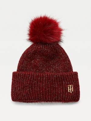 Tommy Hilfiger Pom Pom Metallic Rib-Knit Beanie Hoeden Dames Paars | TH571STA