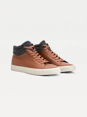 Tommy Hilfiger Premium Leren Signature High-Top Sneakers Heren Bruin | TH820EML