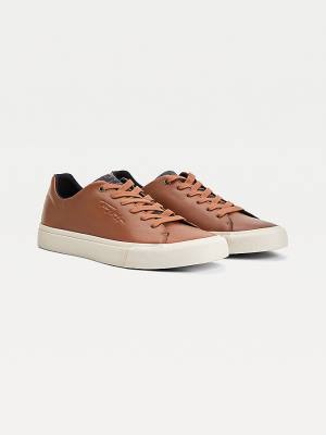 Tommy Hilfiger Premium Leren Signature Vulcanised Sneakers Heren Bruin | TH817EZC