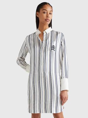 Tommy Hilfiger Prep Crest Silk Stripe Shirt Jurken Dames Wit | TH041UXS