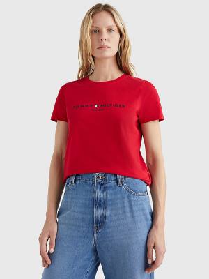 Tommy Hilfiger Pure Organic Katoenen Logo T-shirts Dames Rood | TH096VXW