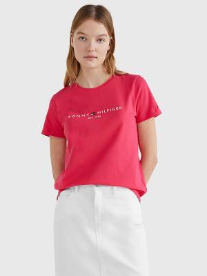 Tommy Hilfiger Pure Organic Katoenen Logo T-shirts Dames Roze | TH169MJQ